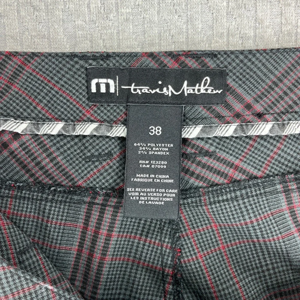 Travis Mathew Golf Shorts Mens 38 Grey Red Plaid‎ Glen Check Performance Stretch